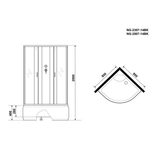 Душевая кабина Classic 80x80 стекло матовое, профиль хром матовый (NG-2307-14BK)