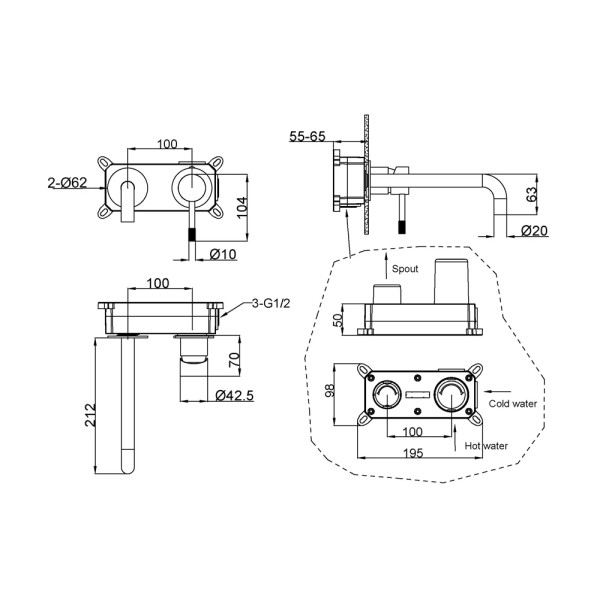 Смеситель для раковины Boheme Uno медный (465-CB)