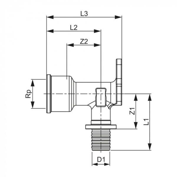 Уголок с настенным креплением TECEflex 16х1/2" ВР, длина 54 мм. (латунь) (768503)