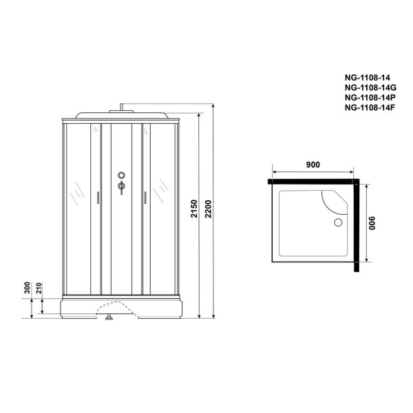 Душевая кабина Classic 90x90 стекло матовое, профиль хром матовый (NG-1108-14P)