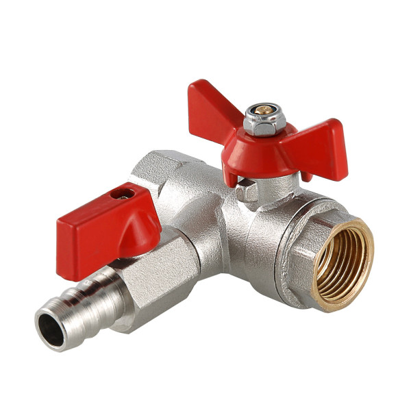 Кран 1/2" ВВ шаровый с обратным клапаном и сливным краном Valtec (красная бабочка) VT.248.N.04 Кран 1/2" ВВ шаровый с обратным клапаном и сливным краном Valtec (красная бабочка) VT.248.N.04