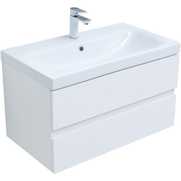 Тумба подвесная Aquanet Беркли 80 белый глянец (2 ящика) (00302351)