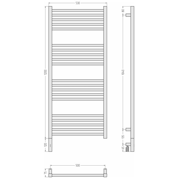 Полотенцесушитель электрический Сунержа Модус 3.1 1200x500 провод слева матовый чёрный (31-5900-1250)