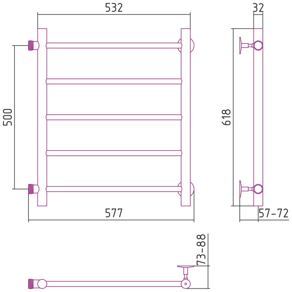 Полотенцесушитель водяной Стилье Версия-Б 500х500 белый (12610-5050)
