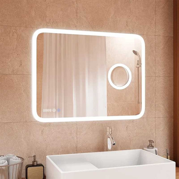 Зеркало с подсветкой Континент Bliss Led 800*700 с с увеличительным зеркалом, часами (ЗЛП334) Зеркало с подсветкой Континент Bliss Led 800*700 с с увеличительным зеркалом, часами (ЗЛП334)