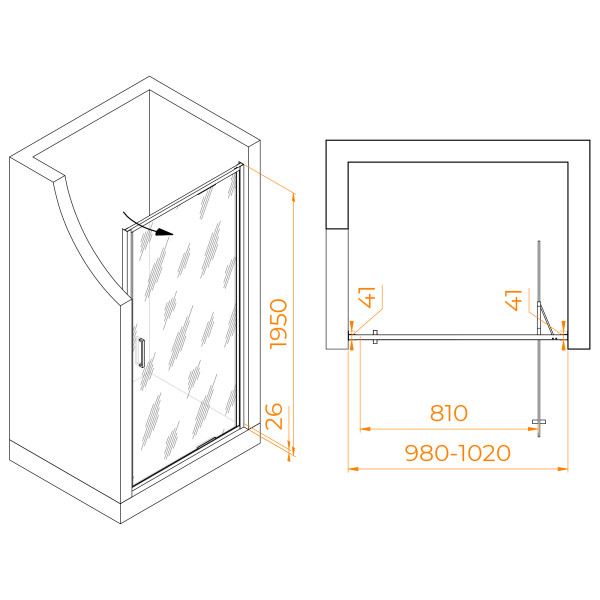 Душевая дверь RGW Stilvoll 100x195 стекло Ribbed (ребристое), профиль серый (70320510-1510)