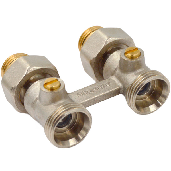 Фитинг двойной со встроенным шаровым краном Okseler с комплектом адаптеров 1/2"х3/4" (oks00389) Фитинг двойной со встроенным шаровым краном Okseler с комплектом адаптеров 1/2"х3/4" (oks00389)