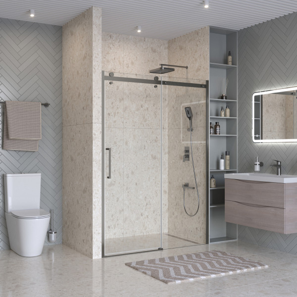 Душевая дверь BelBagno Marino 140x195 стекло прозрачное, профиль оружейная сталь матовая (MARINO-2-BF-1-140-C-GM)