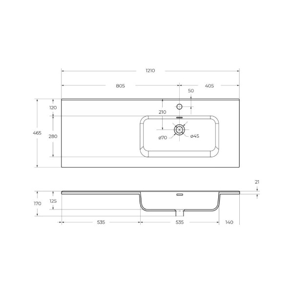 Раковина мебельная BelBagno 121x46,5 правосторонняя белая глянцевая (BB1200ETL-R)