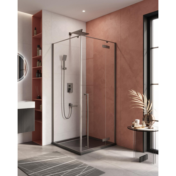 Душевой уголок Cezares Liner 90x90x195 R стекло прозрачное, профиль оружейная сталь (LINER-A-1-90-C-GM-R)