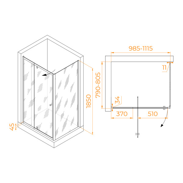 Душевой уголок RGW PA-44 (PA-02 + Z-050-1) 1000x800 стекло прозрачное, профиль хром (41084408-011)