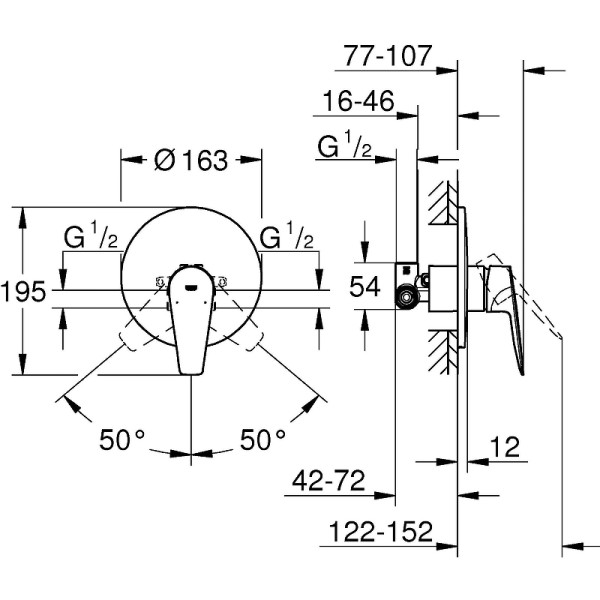 Смеситель для душа Grohe BauEdge внешняя и внутренняя части хром (29078001)