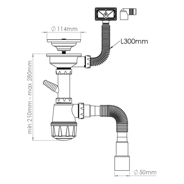 Сифон 40 мм. трубный Nova 3 1/2"х114 мм с 1-им отв., прямоуг. и кругл. переливом (с гофрой 1 1/2"х40/50) (1147)