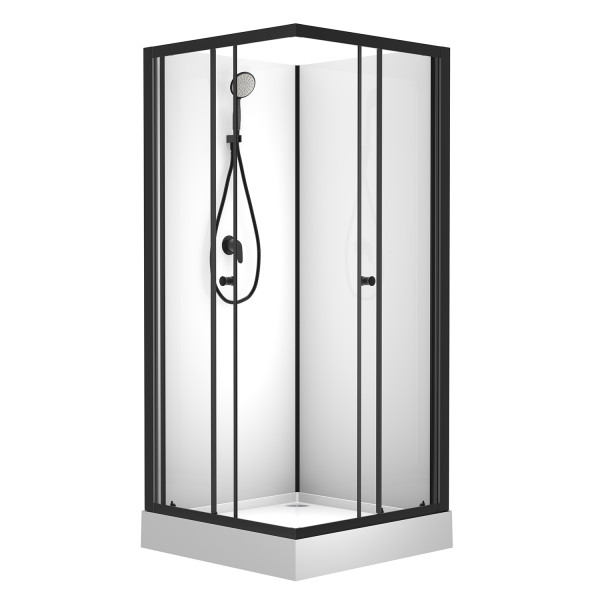 Душевая кабина Loranto Neo 100x100x190 стекло прозрачное, профиль черный (CS-21801-10)