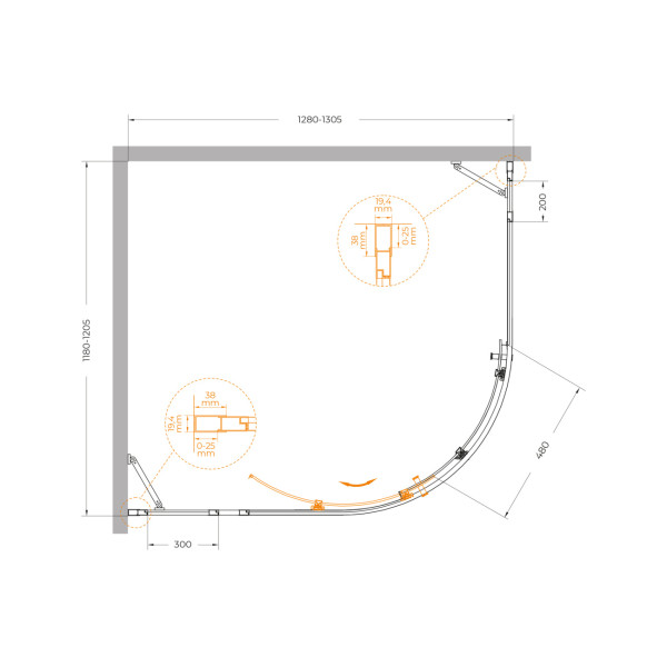 Душевой уголок Cezares Molveno 130x120x195 стекло прозрачное, профиль хром (MOLVENO-RH-11-130/120-C-Cr-IV)
