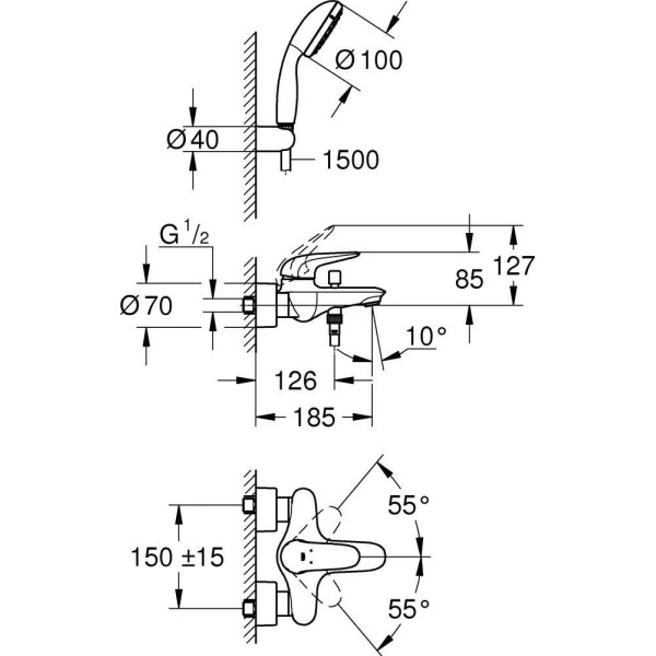 Смеситель для ванны и душа Grohe Eurostyle 2015 Solid (2372930A)