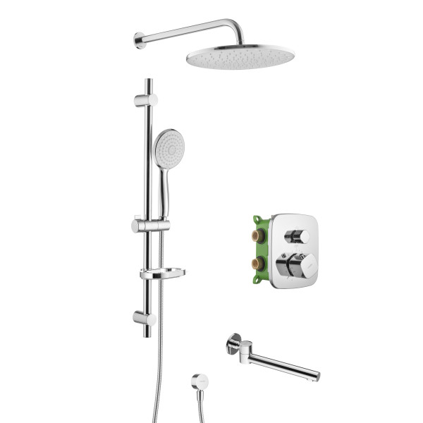 Смеситель для ванны и душа Swedbe Platta встраиваемый термостат с верхним душем и повортн.изливом хром (5560)