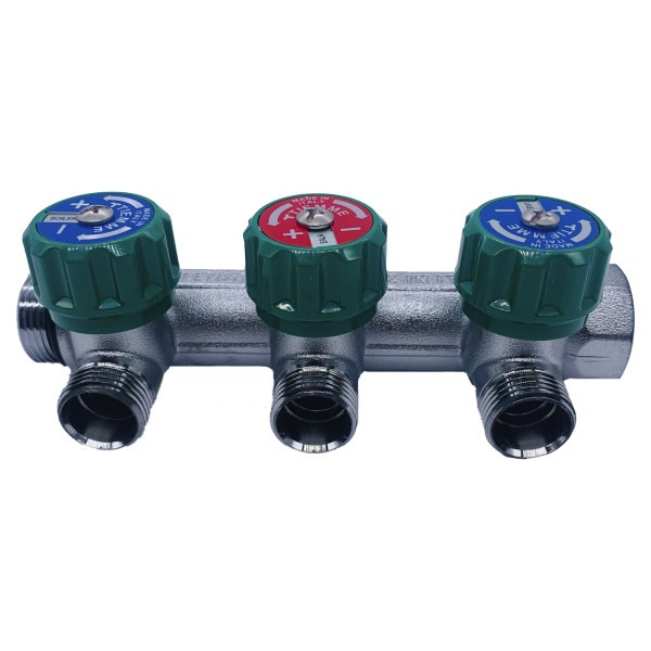 Коллектор проходной регулируемый Tiemme Maxima Corner (1850002 / 1871K) 3/4" ВР-НР , 3 отвода 1/2" евроконус Коллектор проходной регулируемый Tiemme Maxima Corner (1850002 / 1871K) 3/4" ВР-НР , 3 отвода 1/2" евроконус