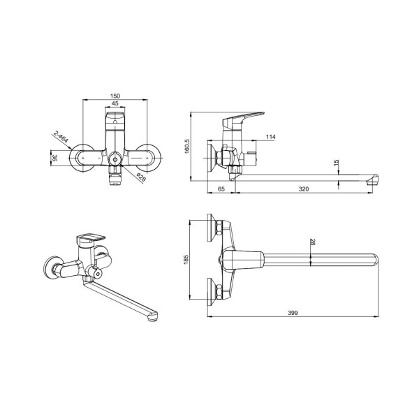 Комплект смесителей Aquatek Вега Set 2 в 1 AQ1042CR+AQ2011CR (AQ1033CR)