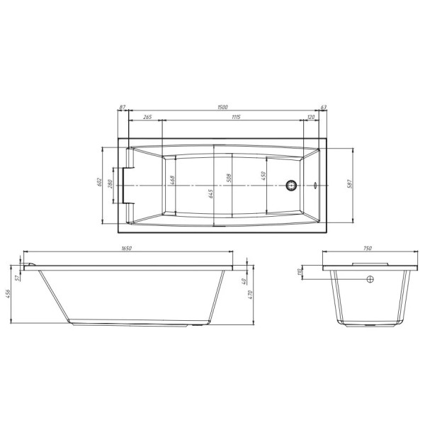 Ванна акриловая 1Marka Aelita 165x75 белая (01ае1675)