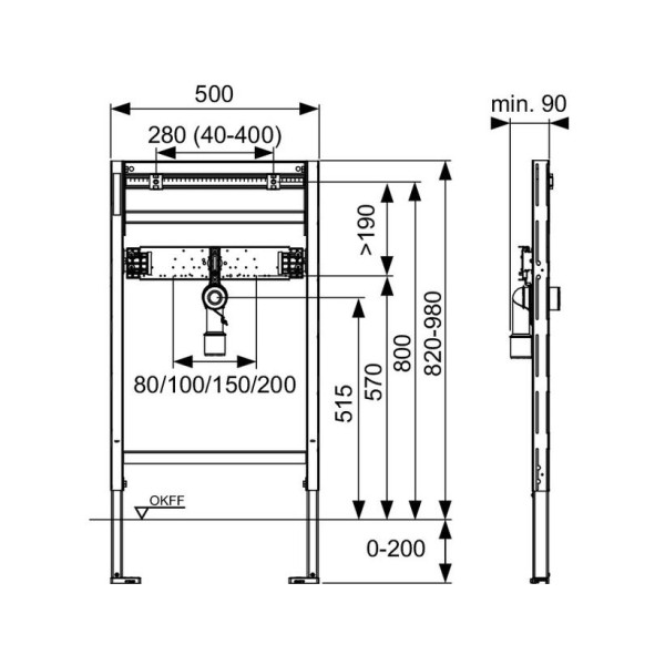 Инсталляция для установки раковины (h=820-980) TECE (9310018)