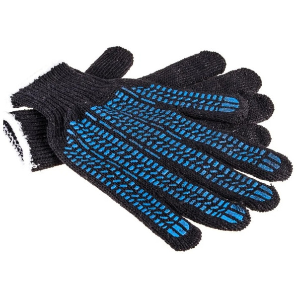 Перчатки х/б 5 нитей 7,5 кл с ПВХ протектор (черные) (176)