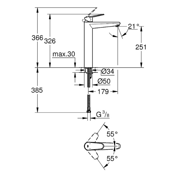 Смеситель для раковины Grohe Eurodisc Cosmopolitan хром (23432000)