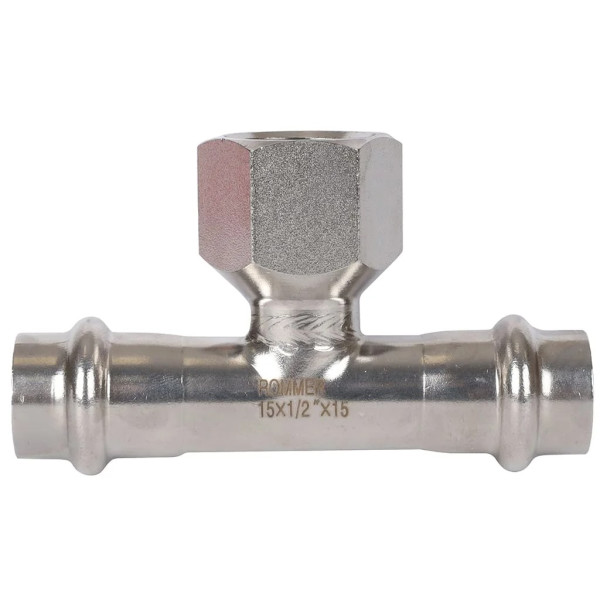 Тройник переходной 15х1/2"Вх15 Rommer из нержавеющей стали (пресс) (RSS-0015-001512) Тройник переходной 15х1/2"Вх15 Rommer из нержавеющей стали (пресс) (RSS-0015-001512)