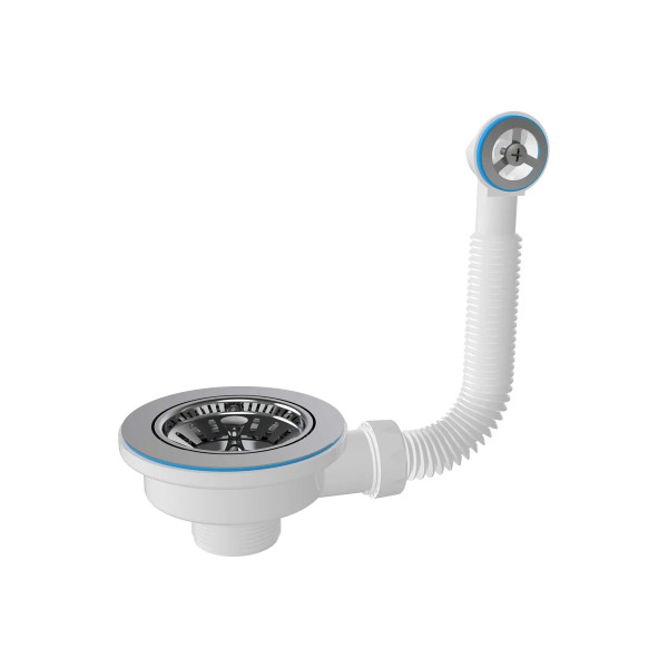 Выпуск для мойки 1 1/2"х114 (3 1/2") Nova с круглым гибким переливом (винт 45 мм., сетка из нерж.ст) (1038) Выпуск для мойки 1 1/2"х114 (3 1/2") Nova с круглым гибким переливом (винт 45 мм., сетка из нерж.ст) (1038)