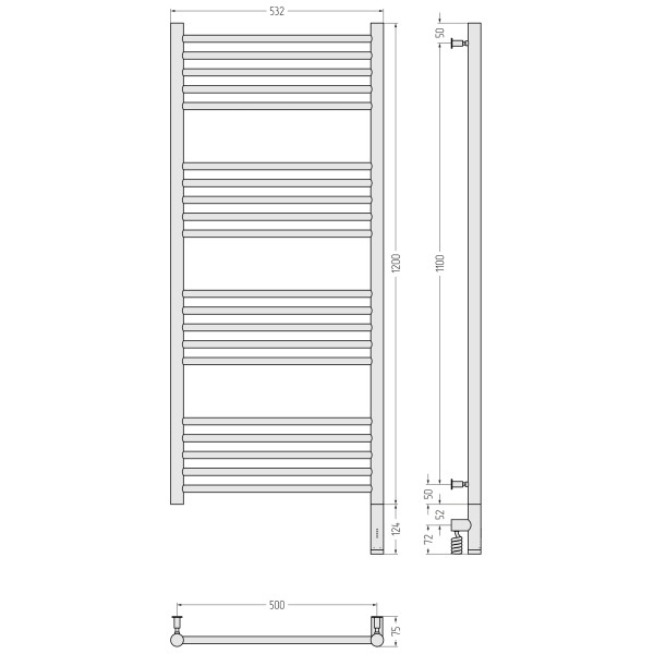 Полотенцесушитель электрический Сунержа Богема 3.0 прямая 1200x500 провод справа матовый чёрный (31-5805-1250)