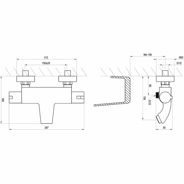 Смеситель для ванны и душа Ravak с термостатом TE 082.00/150 хром (X070046)