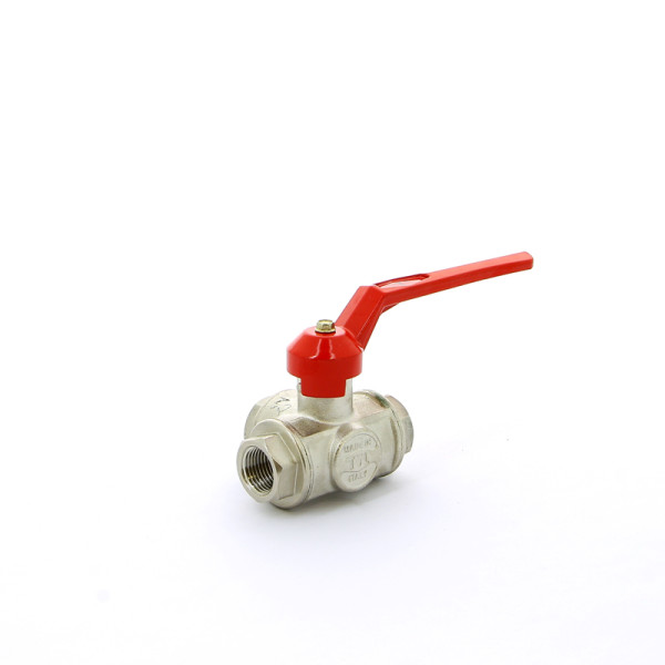 Кран Itap 1/2" шаровый трёхходовой T-порт (красная ручка-рычаг) (1280012T)