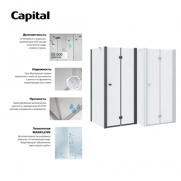 Душевая дверь Roca Capital 90x195 стекло прозрачное, профиль черный (7.M450.9.016.M)