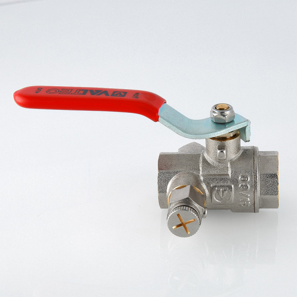 Кран 1/2" ВВ шаровый с дренажем и воздухоотводчиком Valtec (красная ручка) VT.245.N.04