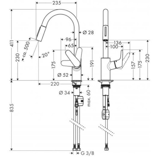 Смеситель для кухни Hansgrohe Focus черный, с видвижным изливом (31815670) Смеситель для кухни Hansgrohe Focus черный, с видвижным изливом (31815670)