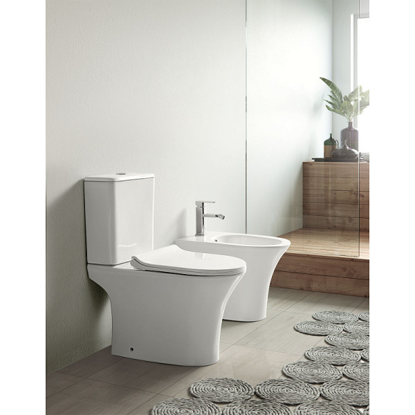 Унитаз напольный Fretta Round безободковый с бачком и сиденьем микролифт 650x340x770 (AZ-1217 + AZ-1216)