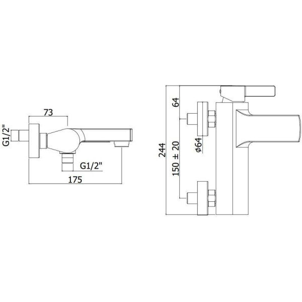 Смеситель для ванны и душа Paffoni Rock хром (RO022CR)