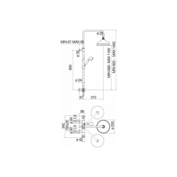 Душевая система Nobili Grazia золотой (GRC0030/50GDP)