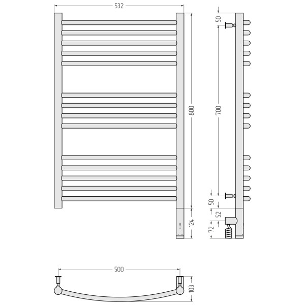 Полотенцесушитель электрический Сунержа Богема 3.0 выгнутая 800x500 провод справа матовый белый (30-5803-8050)