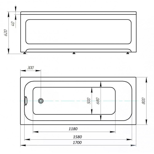 Ванна акриловая Aquatek Мия 170x80x44 только чаша без каркаса экрана и слив перелива белая (MIY170-0000032)