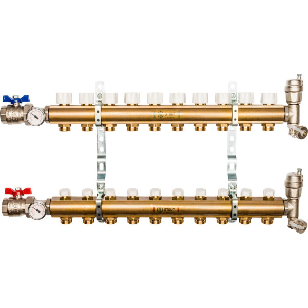 Коллекторная группа 10 отводов 1"x3/4"(18)EK в сборе без расходомеров Stout (латунь) (SMB-0468-000010) Коллекторная группа 10 отводов 1"x3/4"(18)EK в сборе без расходомеров Stout (латунь) (SMB-0468-000010)