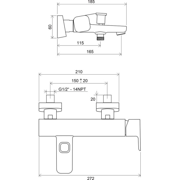Смеситель для ванны Ravak 10° TD 022.00/150 хром (X070065)