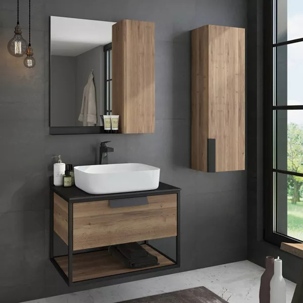 Тумба подвесная с раковиной Comforty Кёльн 750x522x645 дуб темный/черный (00004149065)