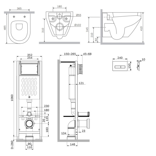 Комплект инсталляция с унитазом AM.PM ErgoFit с клав M хром глянц с подвесным унитазом Spirit V2.0 Aquaspin (IS110351.701900)