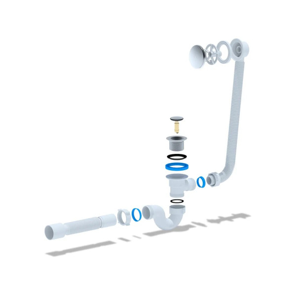 Обвязка для ванны АНИ с выпуском 1 1/2"*40 клик-клак, трубный сифон, с гибкой трубой 375*40/50 АНИ пласт (EC155)