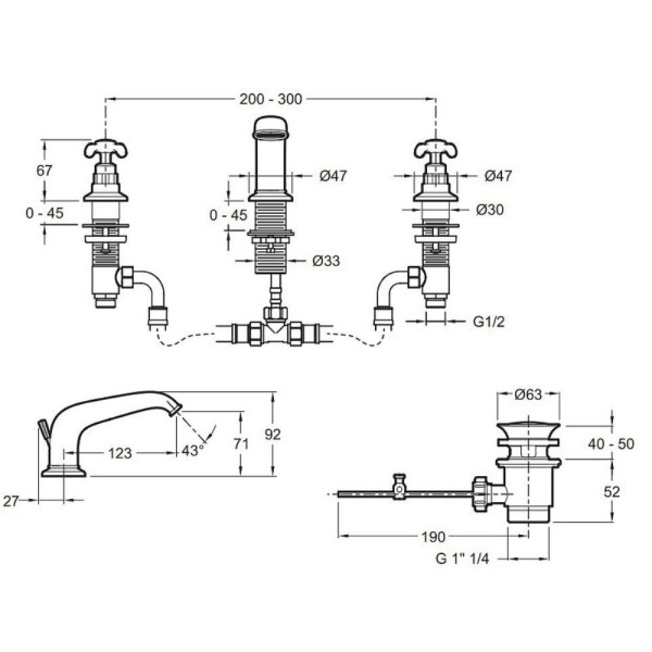 Смеситель для раковины Jacob Delafon Cleo 1889 с донным клапаном хром (E24306-CP)