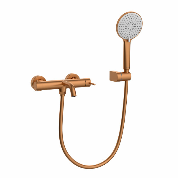 Смеситель для ванны и душа Lemark Kalina с душевым комплектом золотой (LMF-2122S-BRRG)