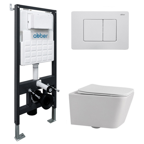 Комплект инсталляция с унитазом Abber Rechteck с клавишей белый матовый (AC1201-AC0105-AC0120MW)