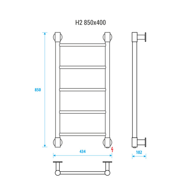 Полотенцесушитель электрический Energy H2 chrome G6 прямая 850х400 хром