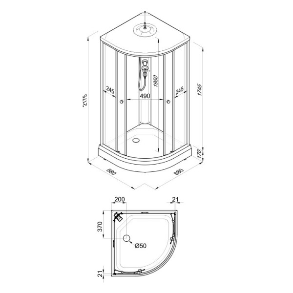 Душевая кабинаTriton Нова 88x88 стекло прозрачное, профиль черный (DK350)